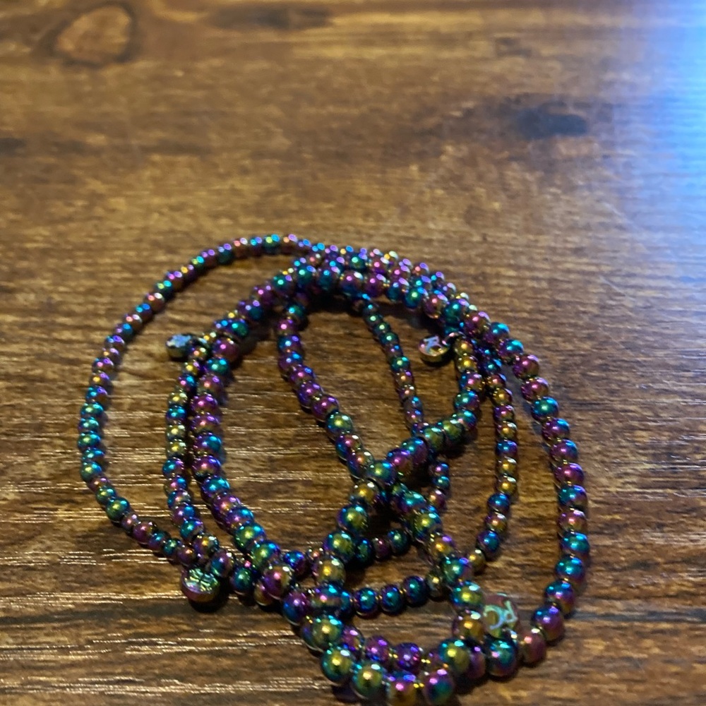 Rustic Cuff Rainbow Stretch Bead Bracelets - image 5